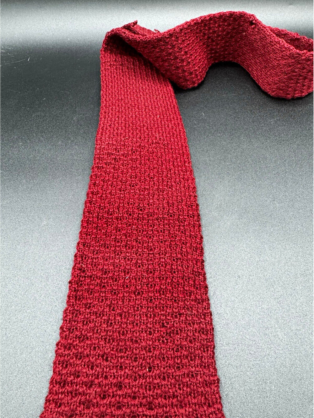 Vintage Andhurst Wool Knit Square End Tie Red USA 54” x 3.75” 60s 70s